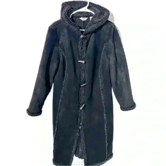 L.L. Bean Hooded Toggle Long Womens Coat L Faux Fur Lining Brown  Large - Picture 1 of 7